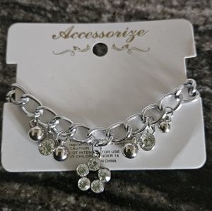 Accessorize Silver Charm Bracelet with Crystal Beads and Metallic Pendants